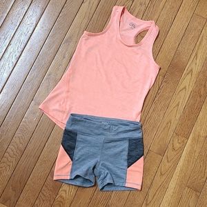 Athleta Girl salmon & grey tank and shorts. S/7